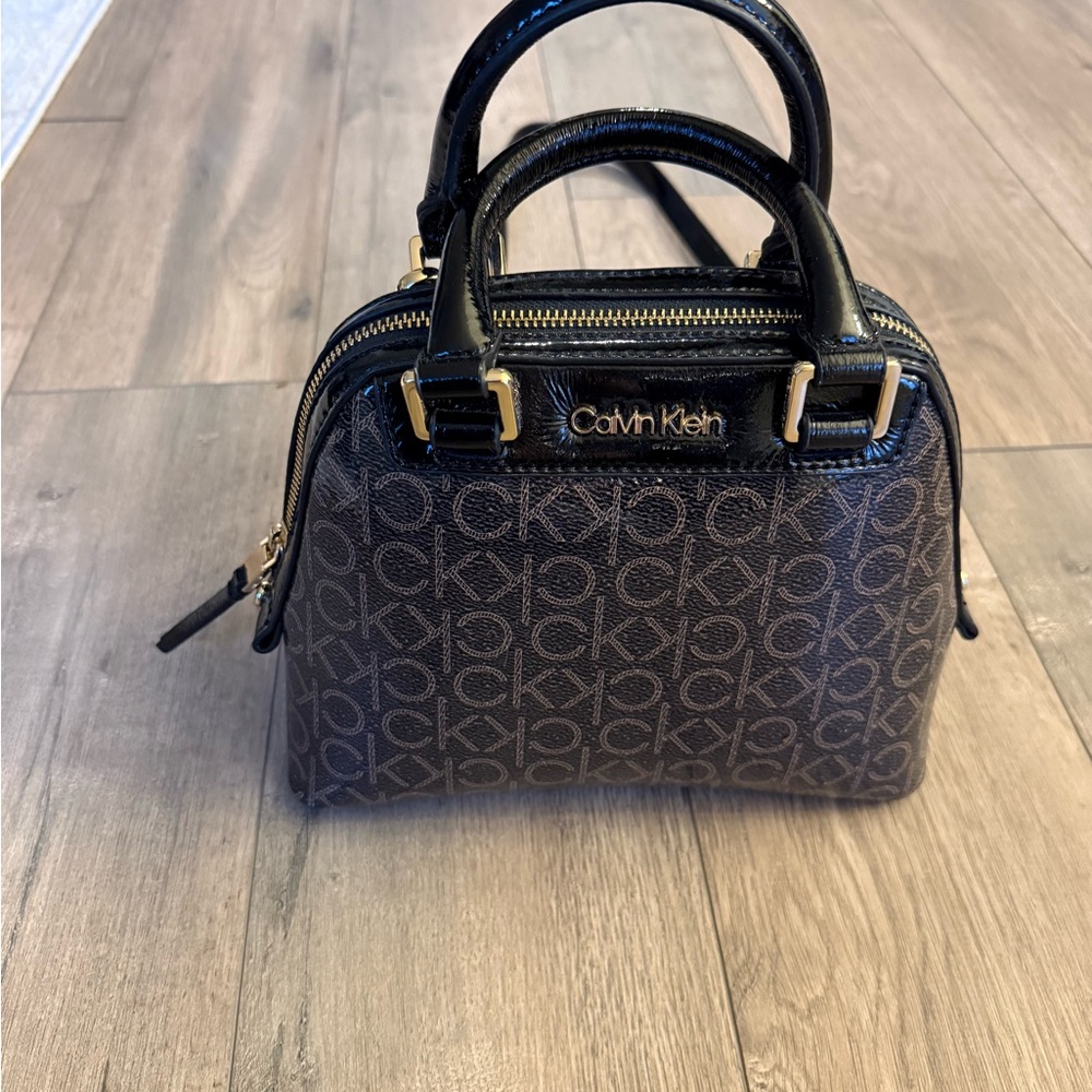 Calvin Klein Black and Brown Logo Satchel